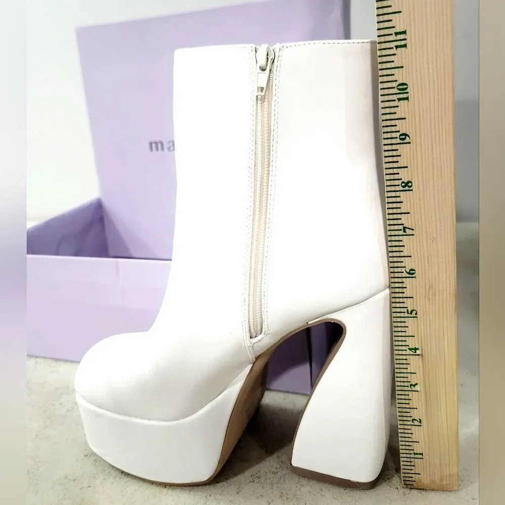 Madden Girl Women's Kourtt Mid-Calf Faux Leather Platform Boots White Pari NIB